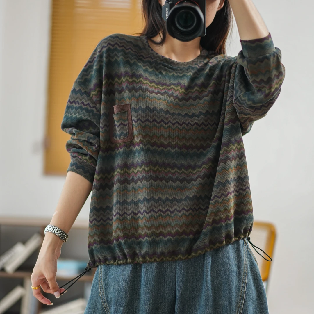 15224新款春秋休闲减龄宽松显瘦印花长袖卫衣