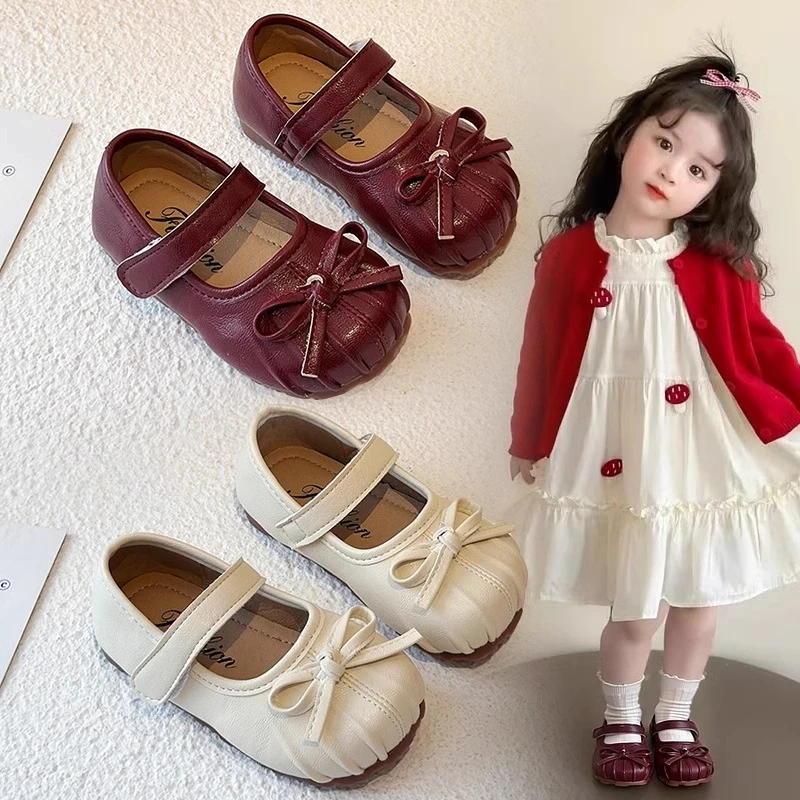 ABC女童鞋子皮鞋小香风公主鞋宝宝小童蝴蝶结演出娃娃鞋软底2025