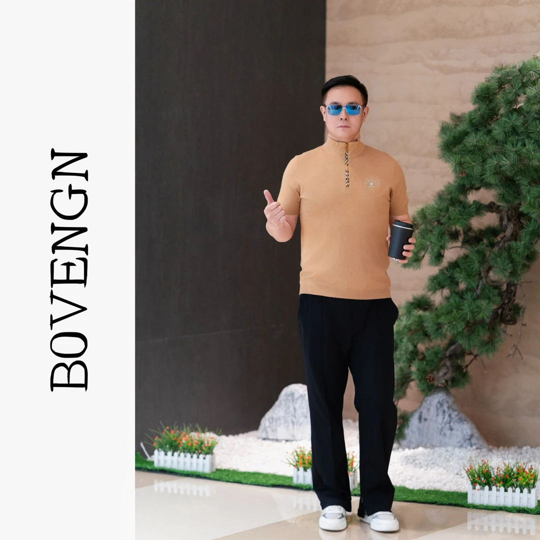BOVENGIVEN/博文纪梵男士春季时尚轻奢立领针织半袖M193005潮流