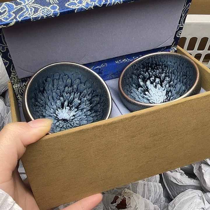 茶盏建窑建盏主人杯百花对杯配礼盒