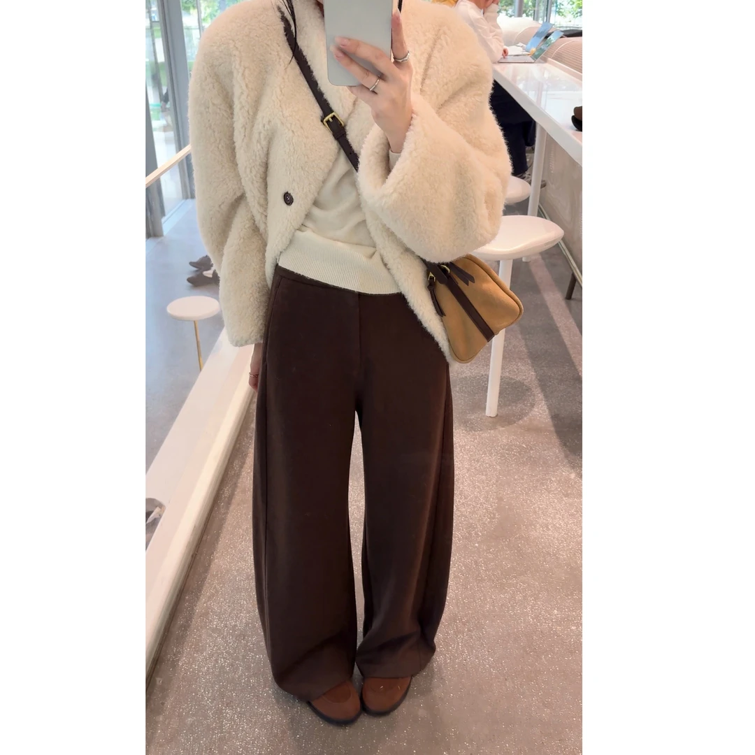 【153的日常】咖色超细腻羊毛裤百搭气质时尚复古直筒秋冬24DK620