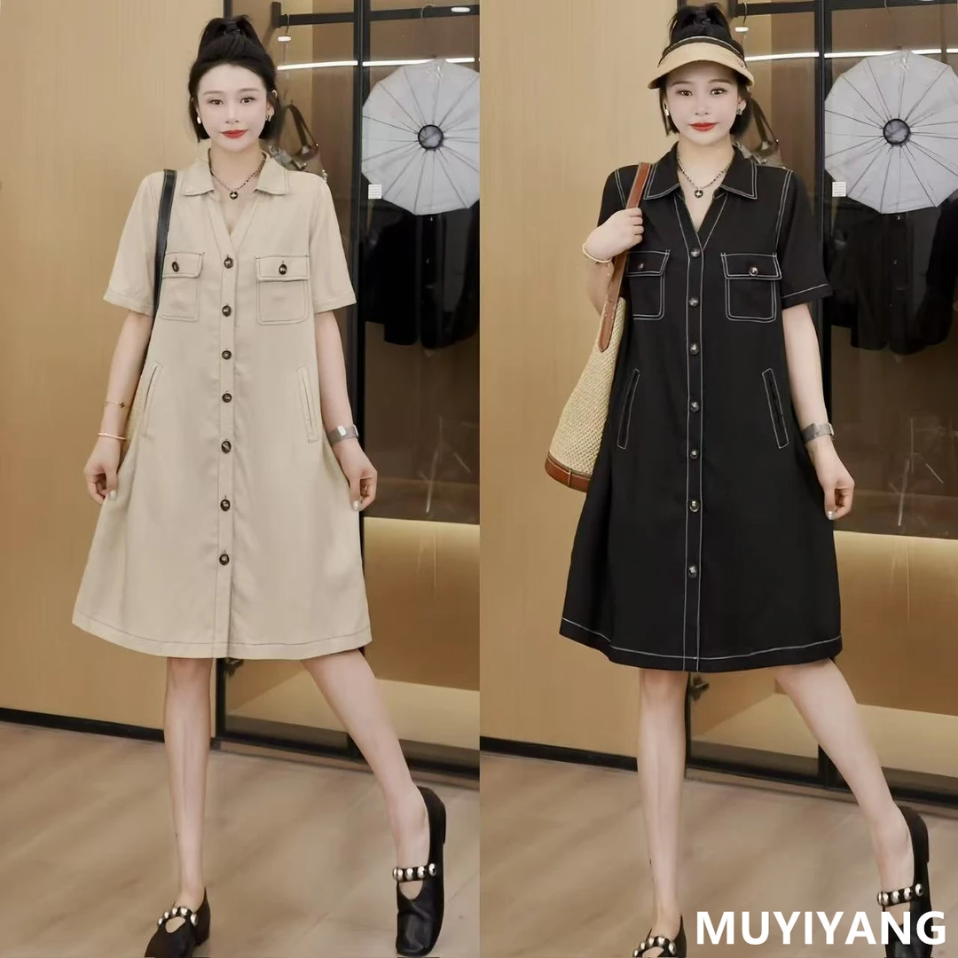 【苏沫】设计感小众V领宽松明线高定版连衣裙 裙长93 25-338#