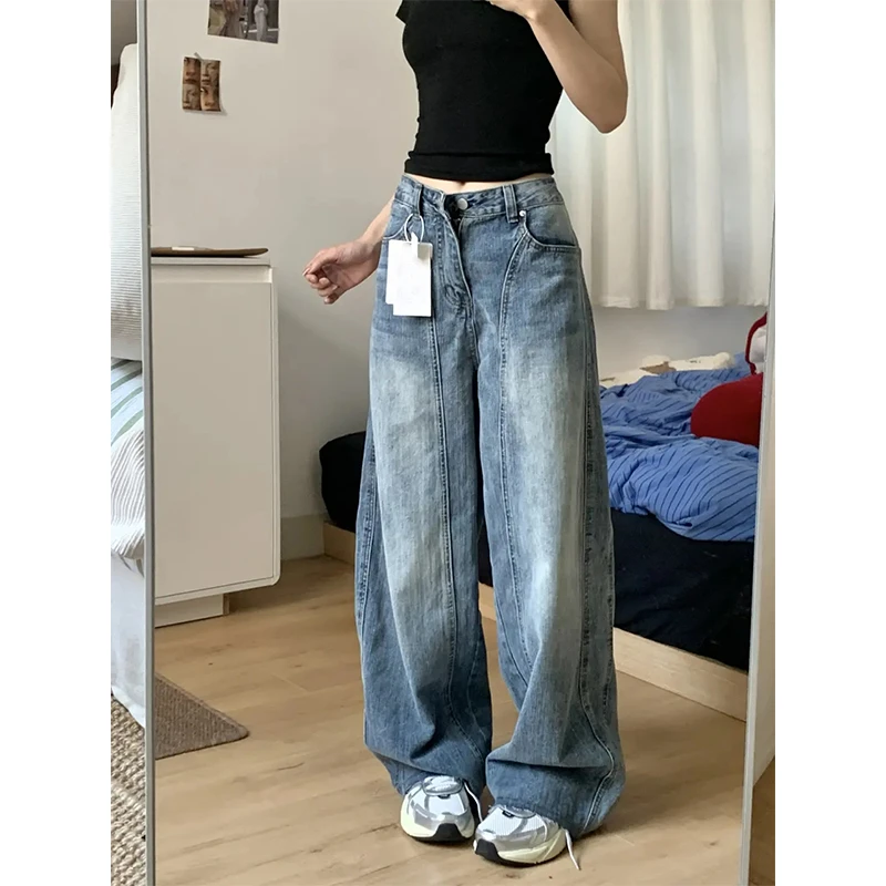 小众设计感镰刀高街拖地牛仔裤女夏季新款美式复古高腰宽松阔腿裤