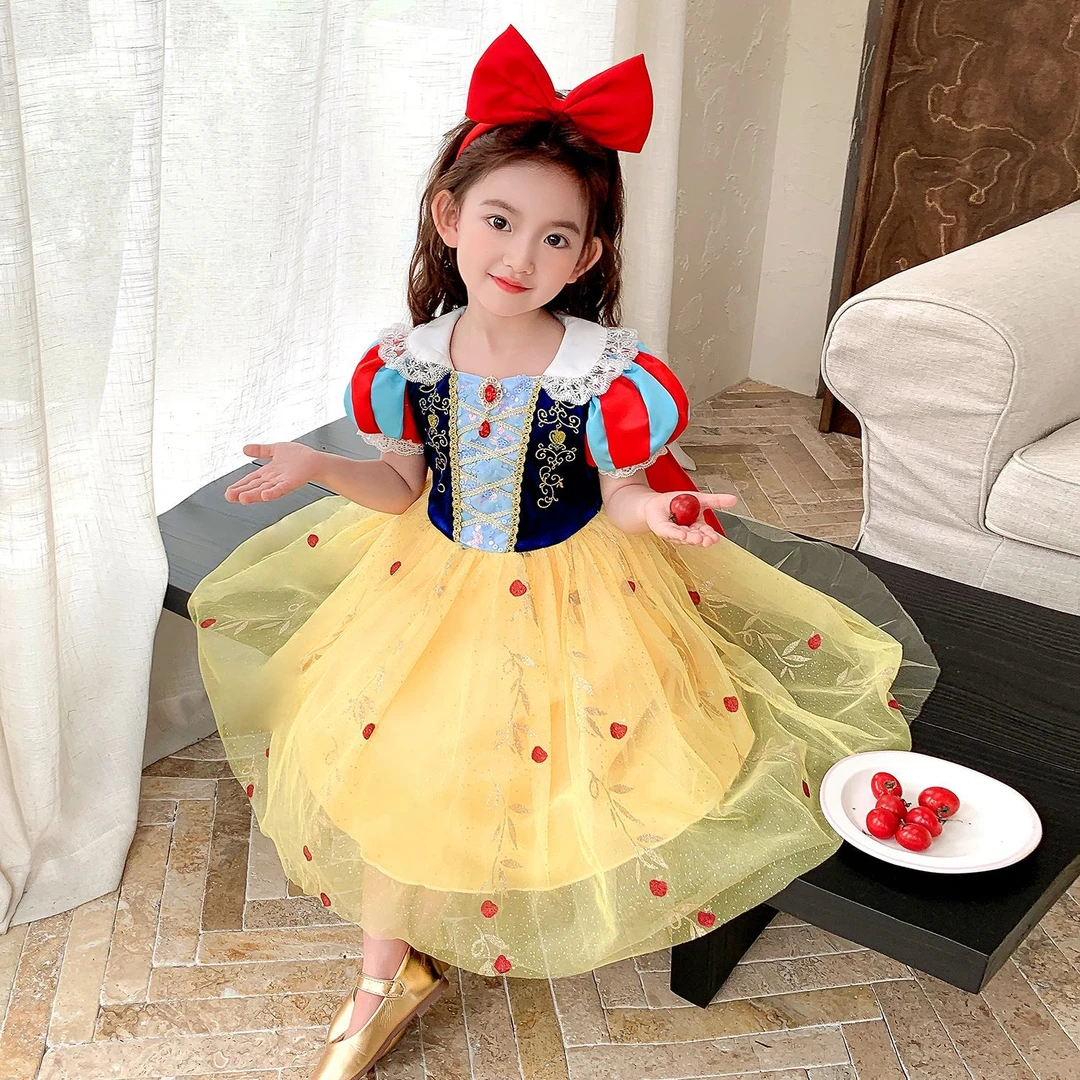 白雪公主裙女童夏季迪士尼高端礼服裙子头饰穿搭cos演出服连衣裙