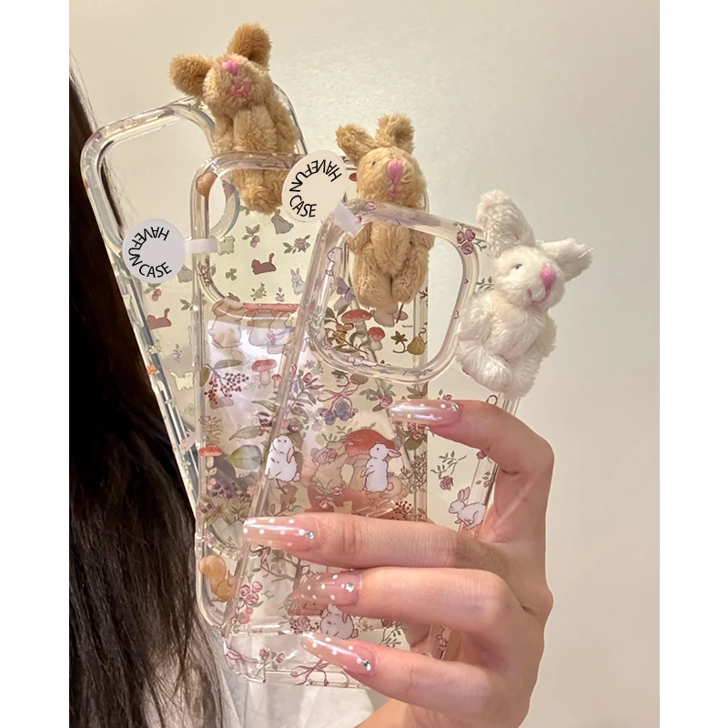 雅天立治愈系毛绒立体兔子适用苹果16手机壳iPhone13新1715promax