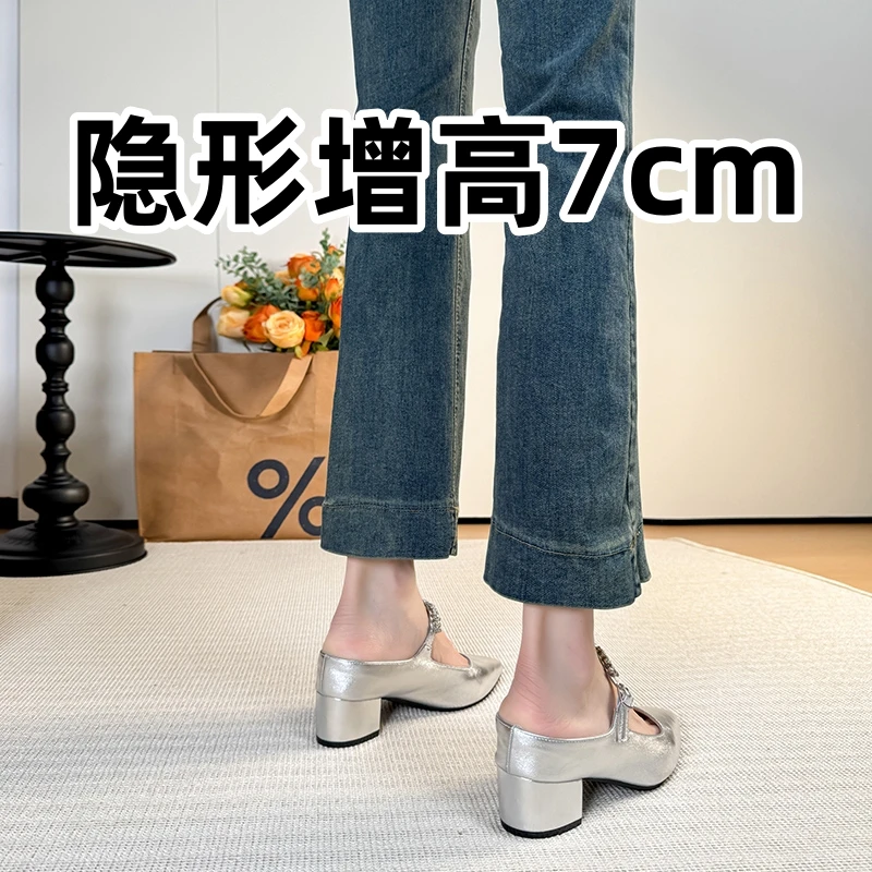 尖头小个子包头半拖鞋女2025夏尖头粗跟软底外穿法式高跟凉拖鞋女