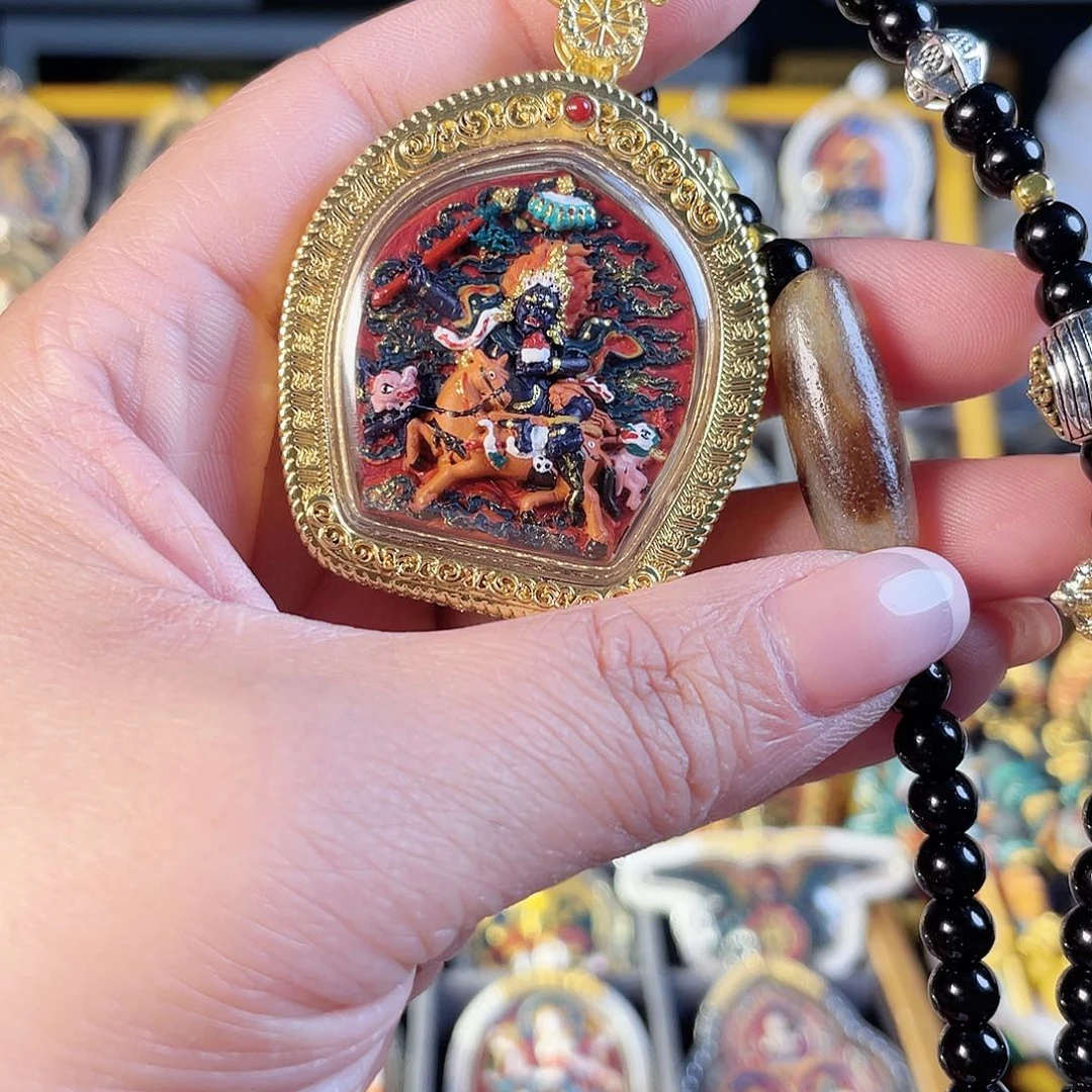 泥塑班达拉姆手绘擦擦吊坠925银壳子有绳有礼盒