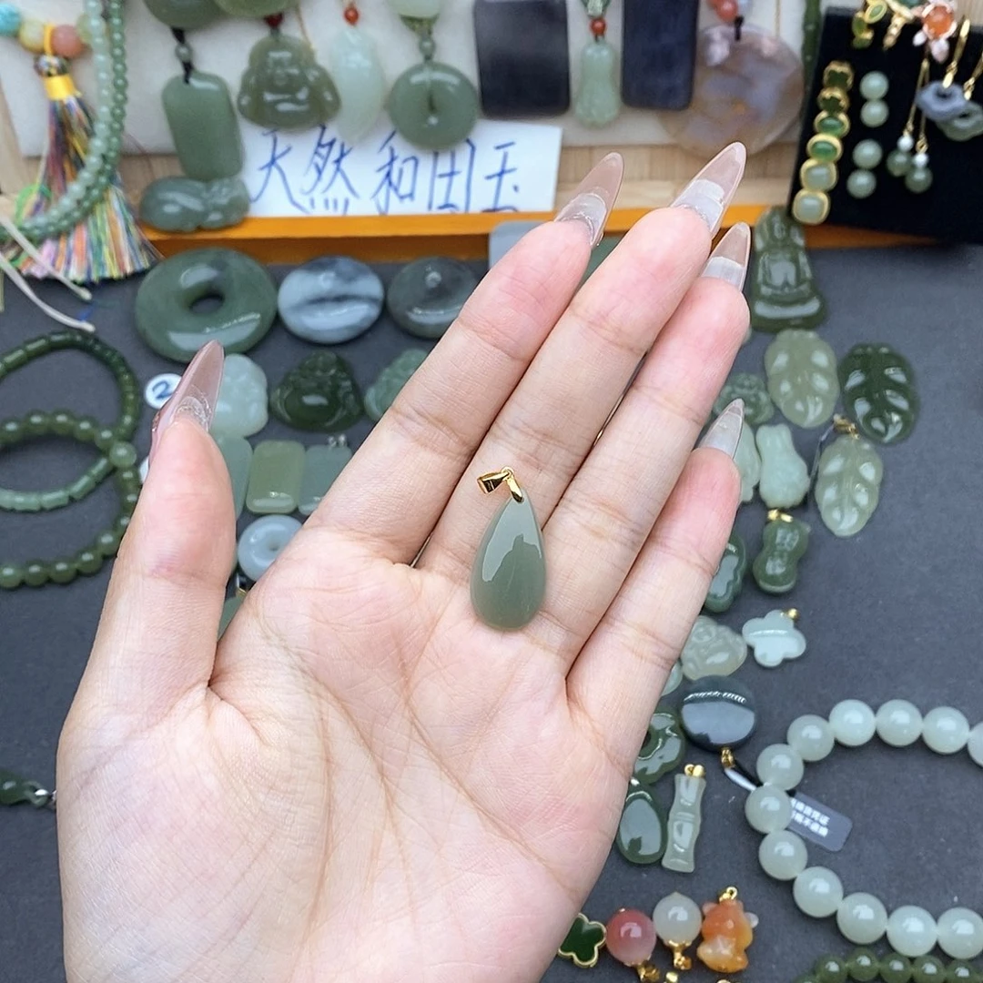 和田玉银S925镶嵌吊坠(不含链)