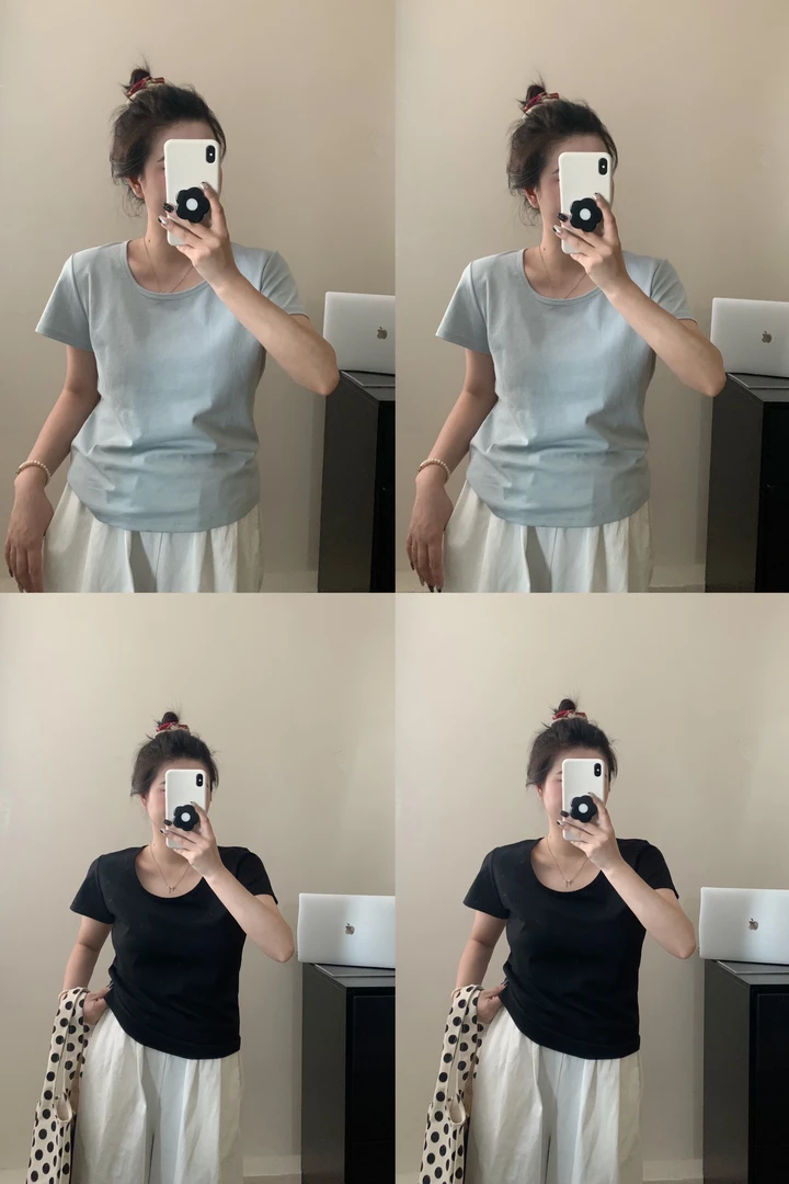 灰灰呀！盒装！「可以一直囤的桑蚕丝T」显瘦正肩百搭U领醋酸短袖T恤