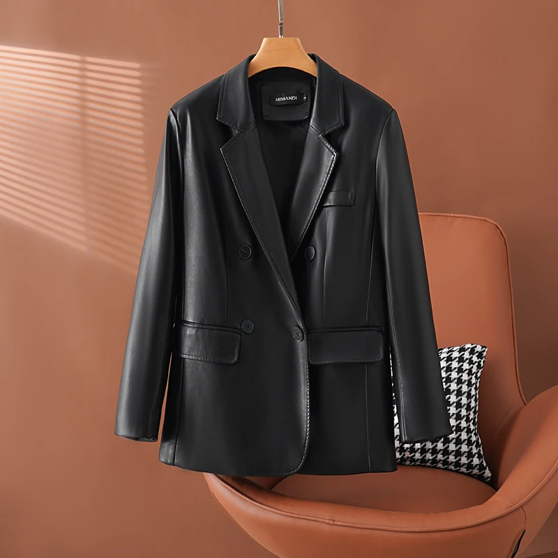 【程程】真皮皮衣女西服宽松时尚2025年新款高级感西装绵羊皮夹克