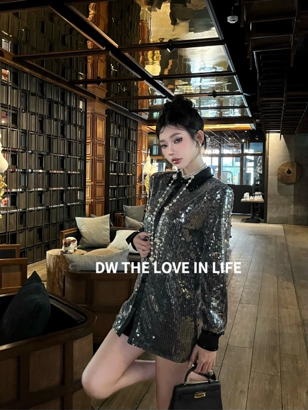 24AW//DW 高定重手工钉制亮片镂空衬衣