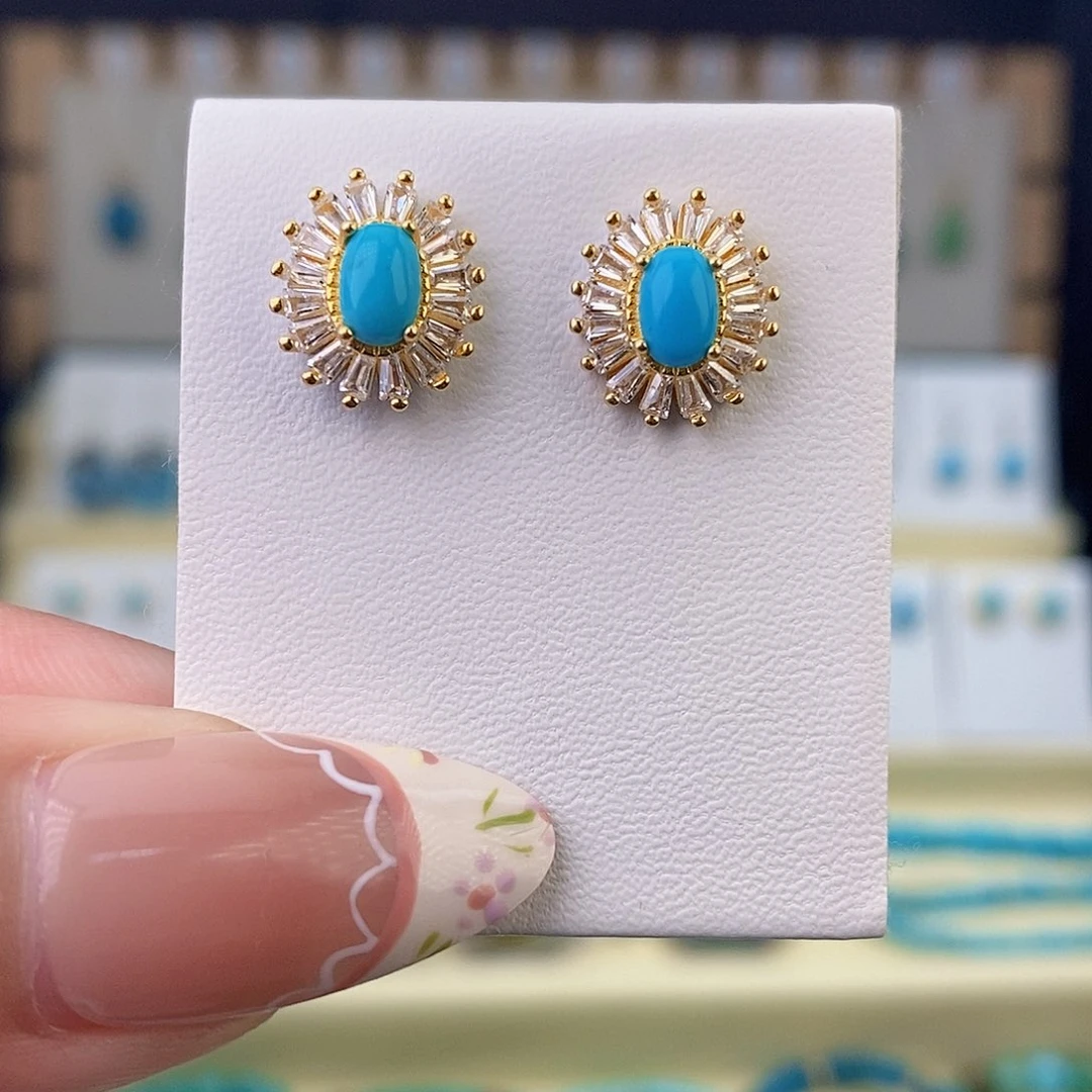 银S925镶嵌绿松石耳饰