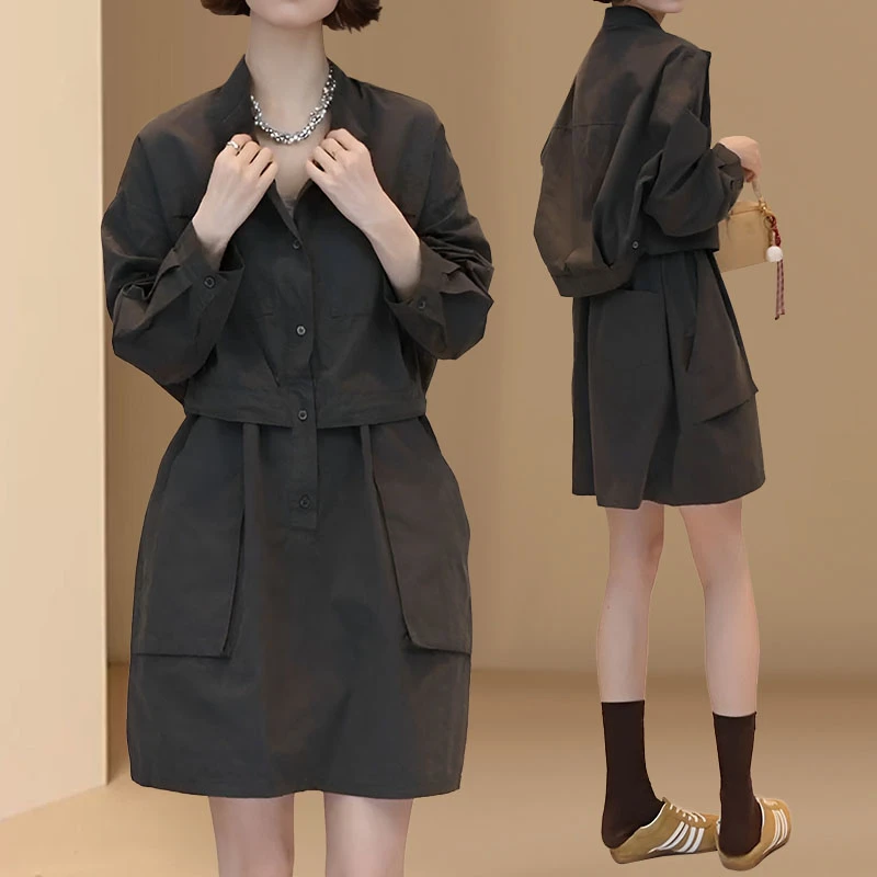 韩版时尚气质工装连衣裙女装2025春秋新款小个子百搭休闲漂亮裙子