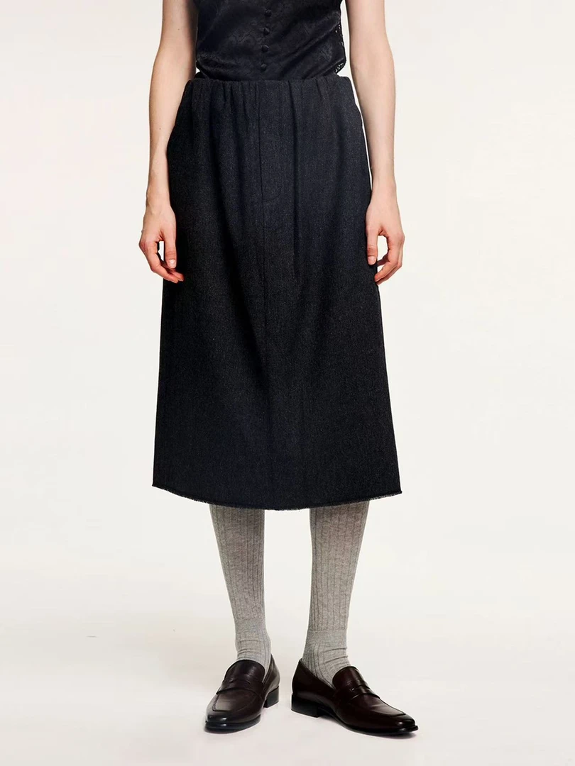 UOOYAA/乌丫2025冬季新款精纺羊毛抽褶半裙2499