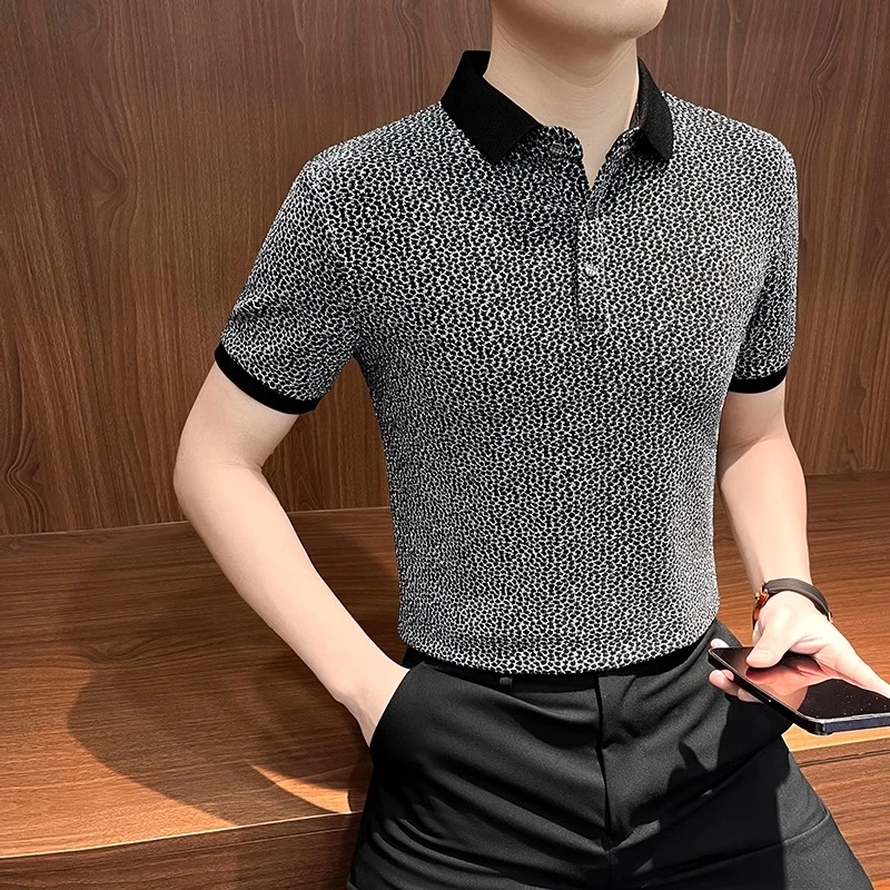 高级感男士潮流格纹POLO衫短袖夏季新款时尚休闲百搭修身翻领T恤