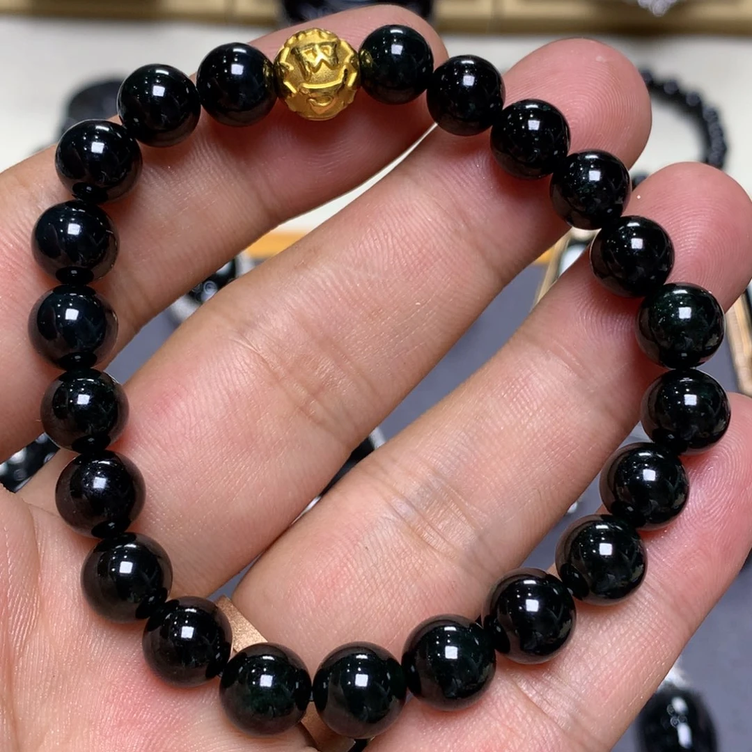 足金镶嵌手串翡翠墨翠手串