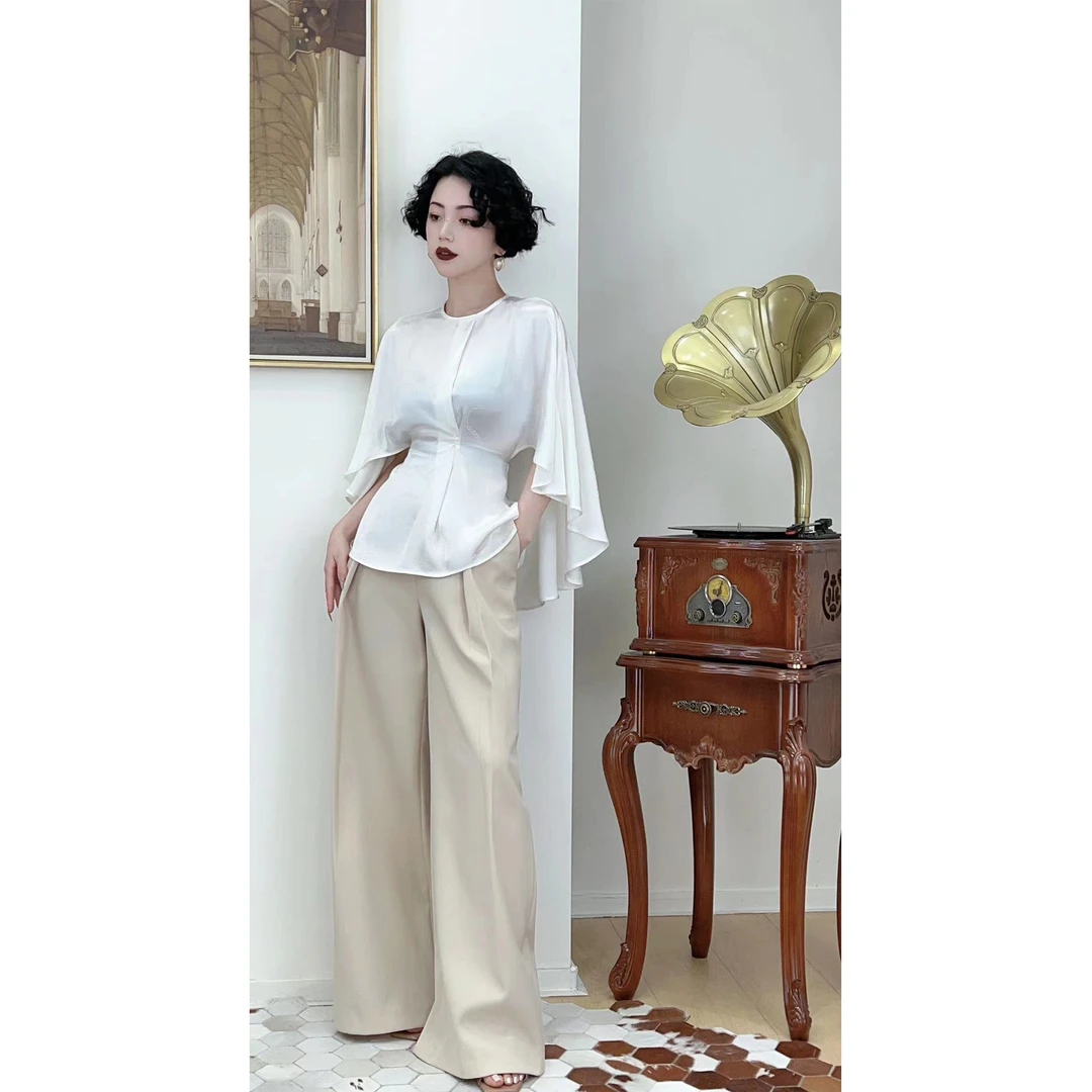 LYXJ【绿野仙踪】高端定制优雅米极简阔腿裤10080