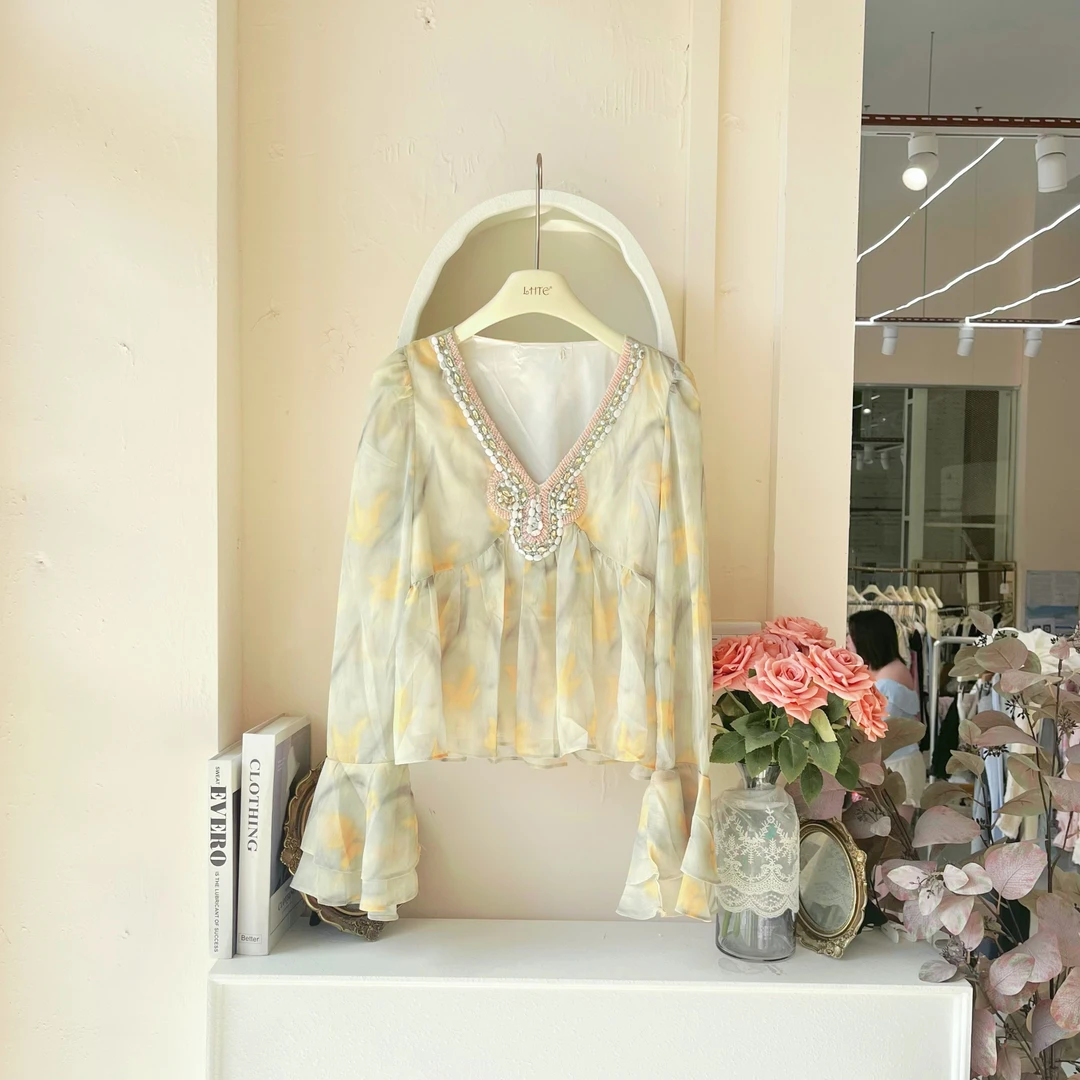 LHTE 青青大码女装 春款晕染碎花法式设计师小众设计款C3010绿色