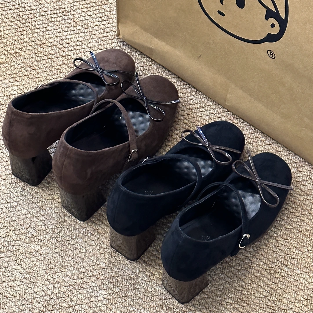 晚睡兰•内增高11cm防水台玛丽珍秋冬蝴蝶结鞋芭蕾鞋口温柔单鞋女