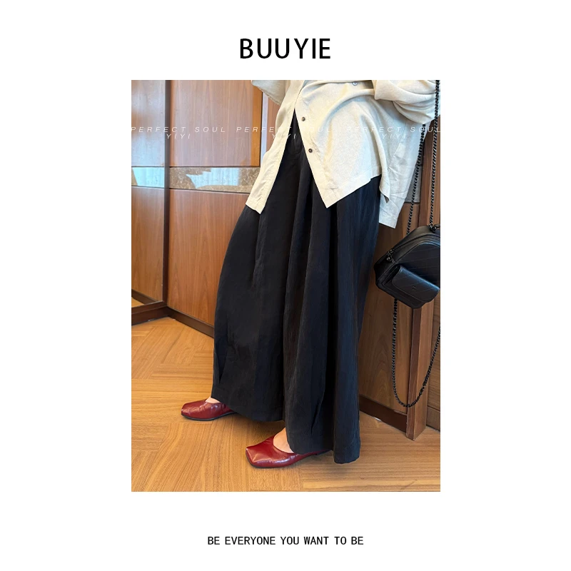 BUUYIE 25SS 【‌雾绡】时尚休闲百搭天丝黑色休闲裤 250620