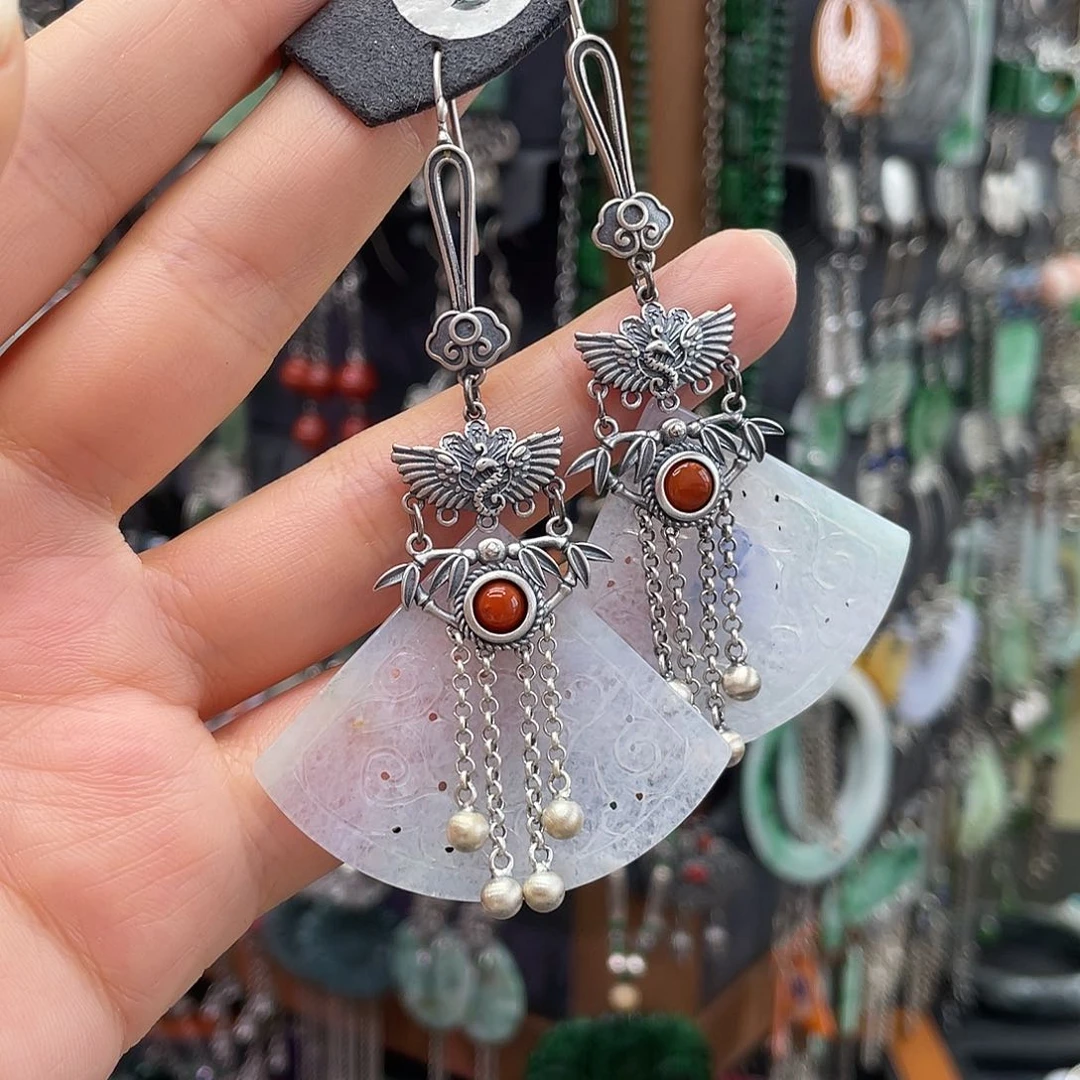 翡翠银S925镶嵌耳饰牧*花068ghjhh