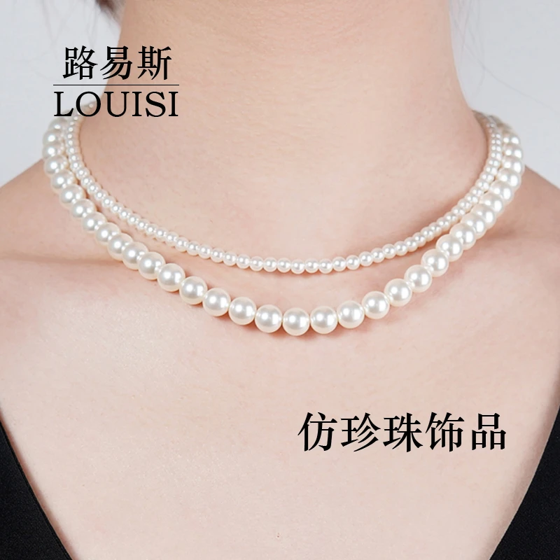 合金仿珍珠项链 轻奢小众双层叠锁骨链复古颈链XL1001