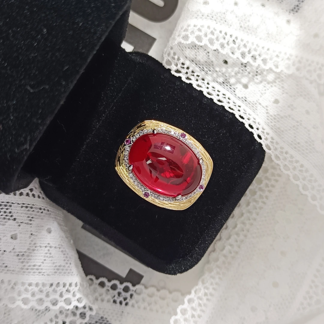 铜合金合成锆石戒指 WHSM-002793【红锦映韵】戒指精致欧美时尚气质