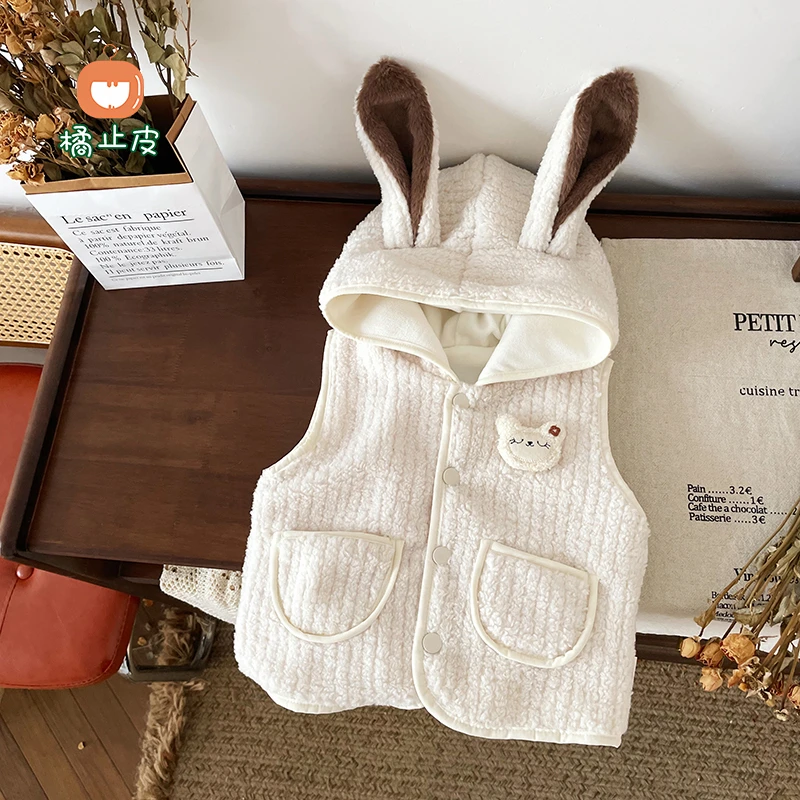 【橘止皮】儿童马甲外套秋冬新款女童卡通连帽加绒无袖马夹QY246915