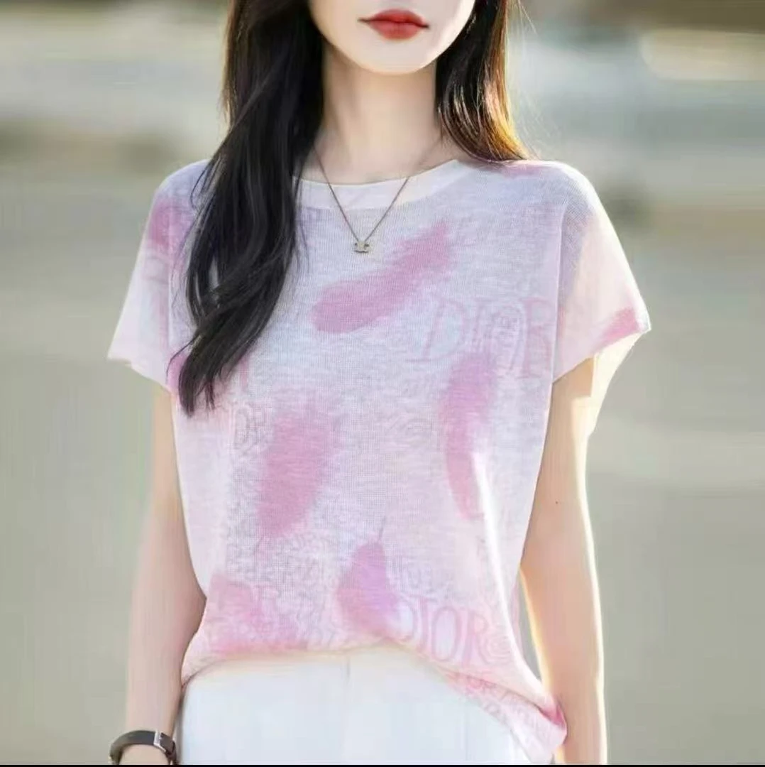 【春天色彩】针织短袖女圆领涂鸦艺术小众上衣79965