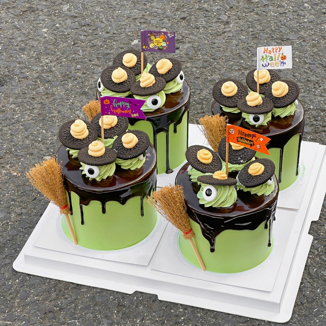 2025万圣节快乐蛋糕装饰小旗子扫把小眼睛糖珠节日派对装扮配件