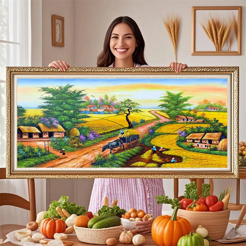 五谷丰登2025新款自己手工刺绣高级感十字绣线绣简单大气满绣客厅