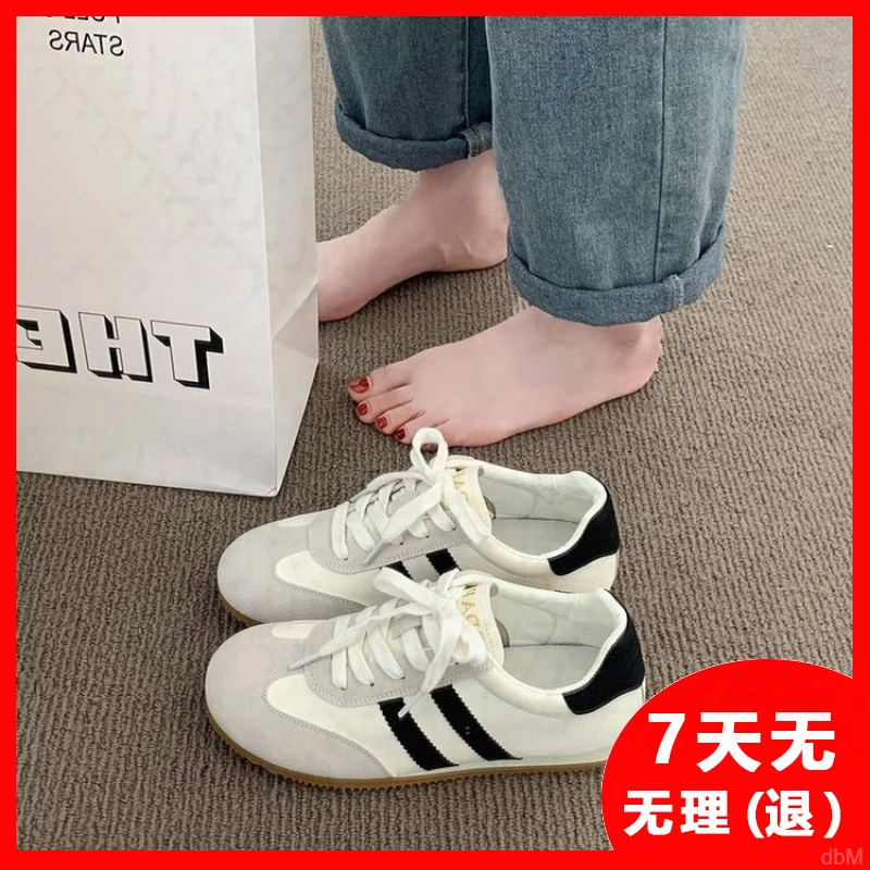 复古皮面德训鞋女2025新款春夏季平底运动休闲软底学生鞋系带板鞋
