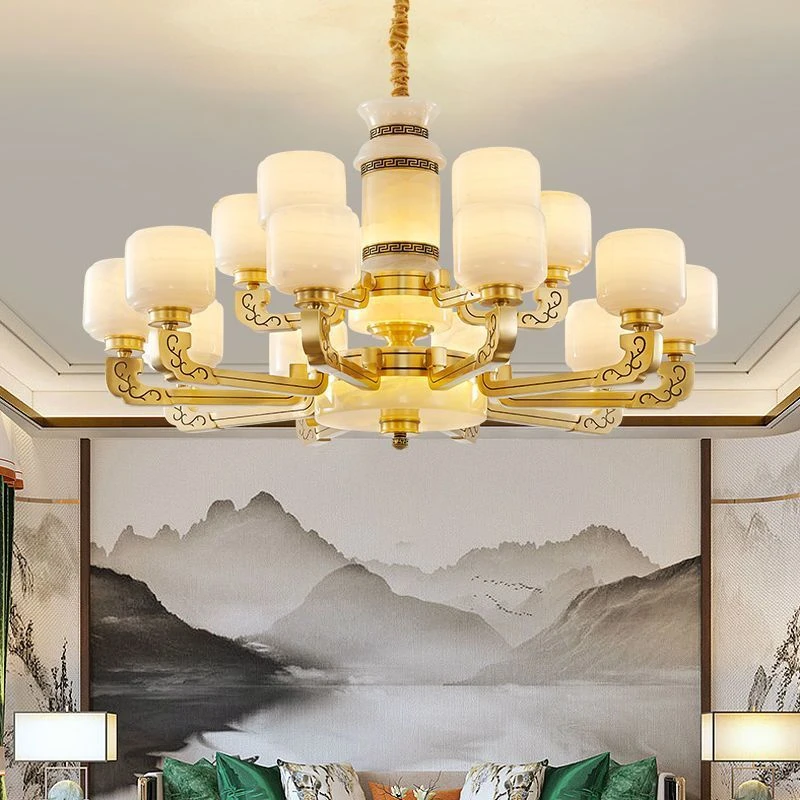 中式全铜吊灯玉石客厅禅意创意书房水晶灯床头吊灯复古餐厅吊灯