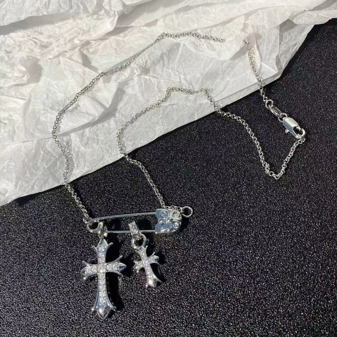 钛钢项链 双十字架别针项链小众设计锁骨链情侣TTT