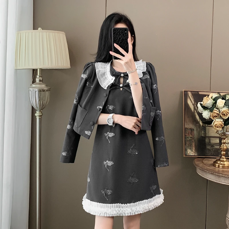 新款2025秋季法式新中式千金风时尚套装收腰裙子短款小香风显瘦女