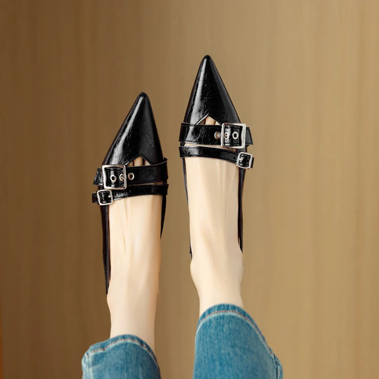 真皮~5cm牛皮2025新款细跟一脚蹬包头后空优雅通勤女凉鞋浅口单鞋