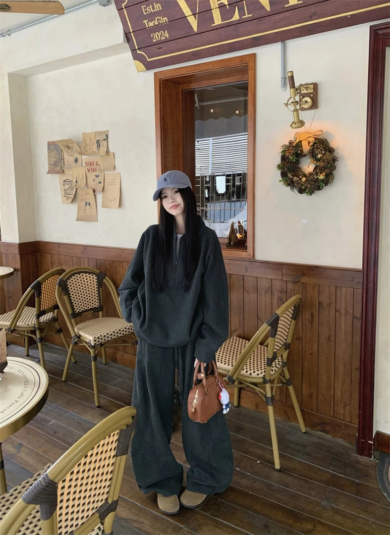 冬季新款重磅卫衣套装韩系慵懒老钱风潮牌上衣百搭休闲高腰休闲裤