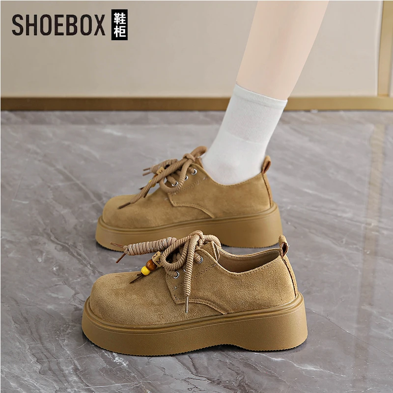 SHOEBOX鞋柜胶粘法式圆头防磨2025秋季中跟复古学生乐福鞋单鞋
