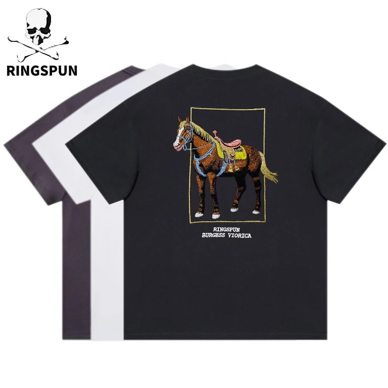 【奔腾骏马】RS重磅百搭全棉重工刺绣小众高品质潮奢短袖T恤上衣