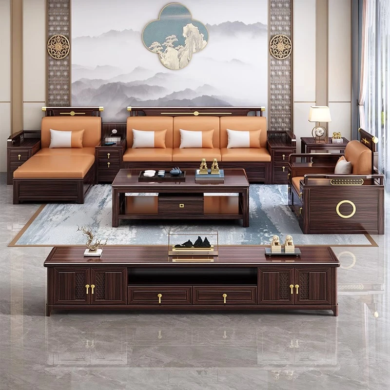 新中式乌金木实木沙发组合冬夏两用高箱储物大小户型客厅高端家具