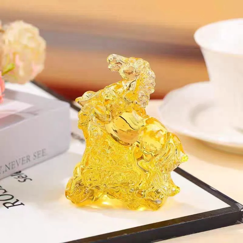 小号黄水晶小马生肖玻璃摆件吉祥物办公室客厅