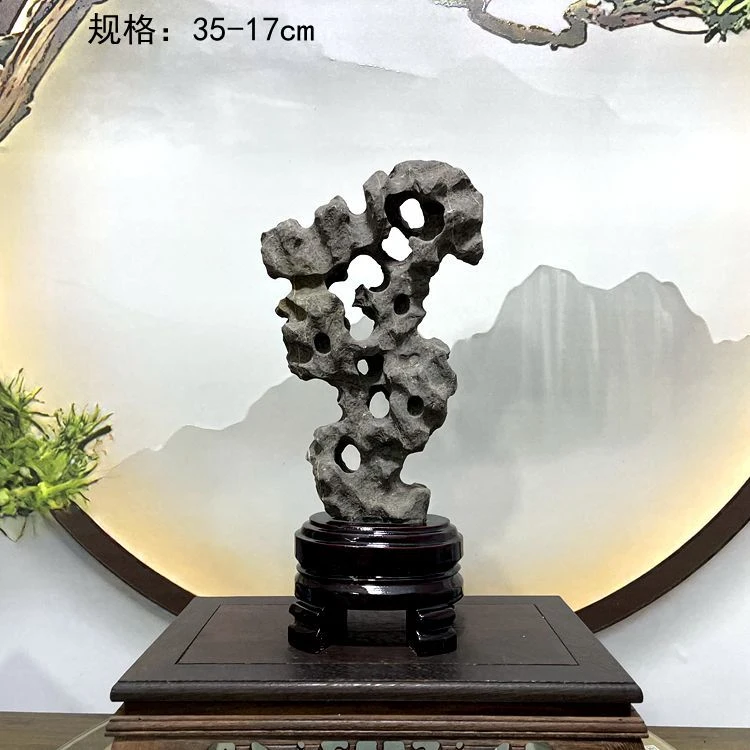 新中式太湖石室内禅意书房摆设鱼缸造景创意酒店玄关景观茶室桌面