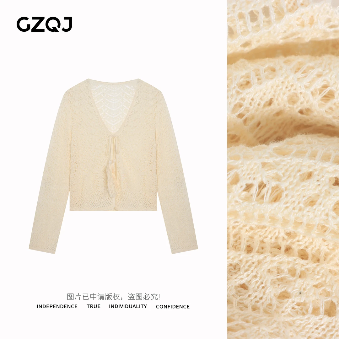 老琴私服【织人絮语】欧若风时尚镂空长袖针织防晒开衫女夏季4237