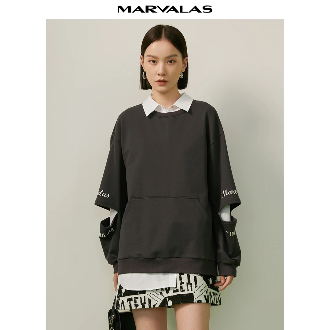 【北姐专属】曼德诗卫衣女新款秋季解构分割袖子潮流长袖套头衫