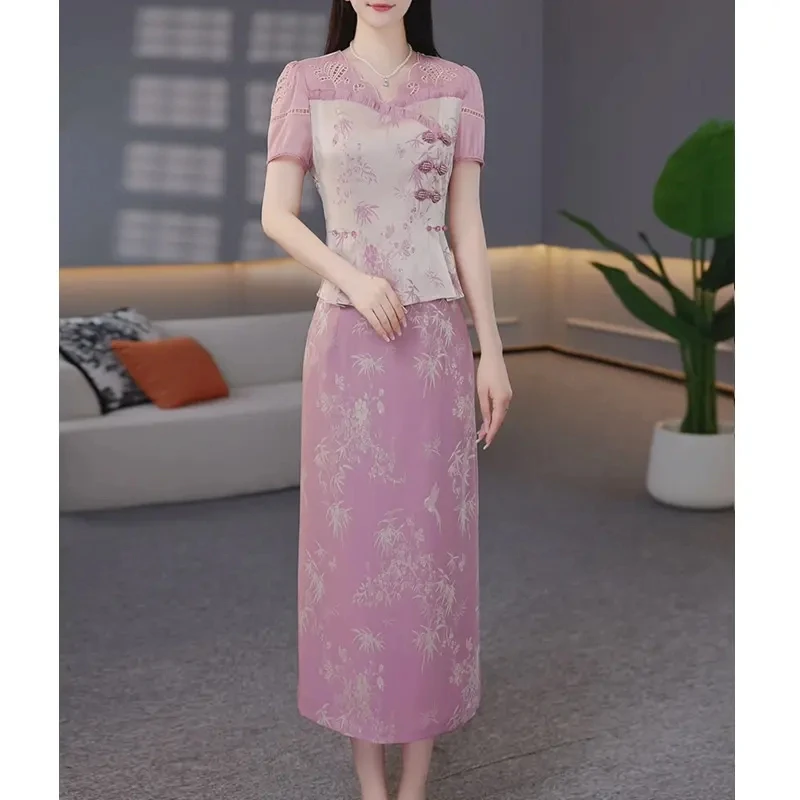 2025年新款夏季显瘦气质新中式真两件套裙中长款时尚复古中国风裙
