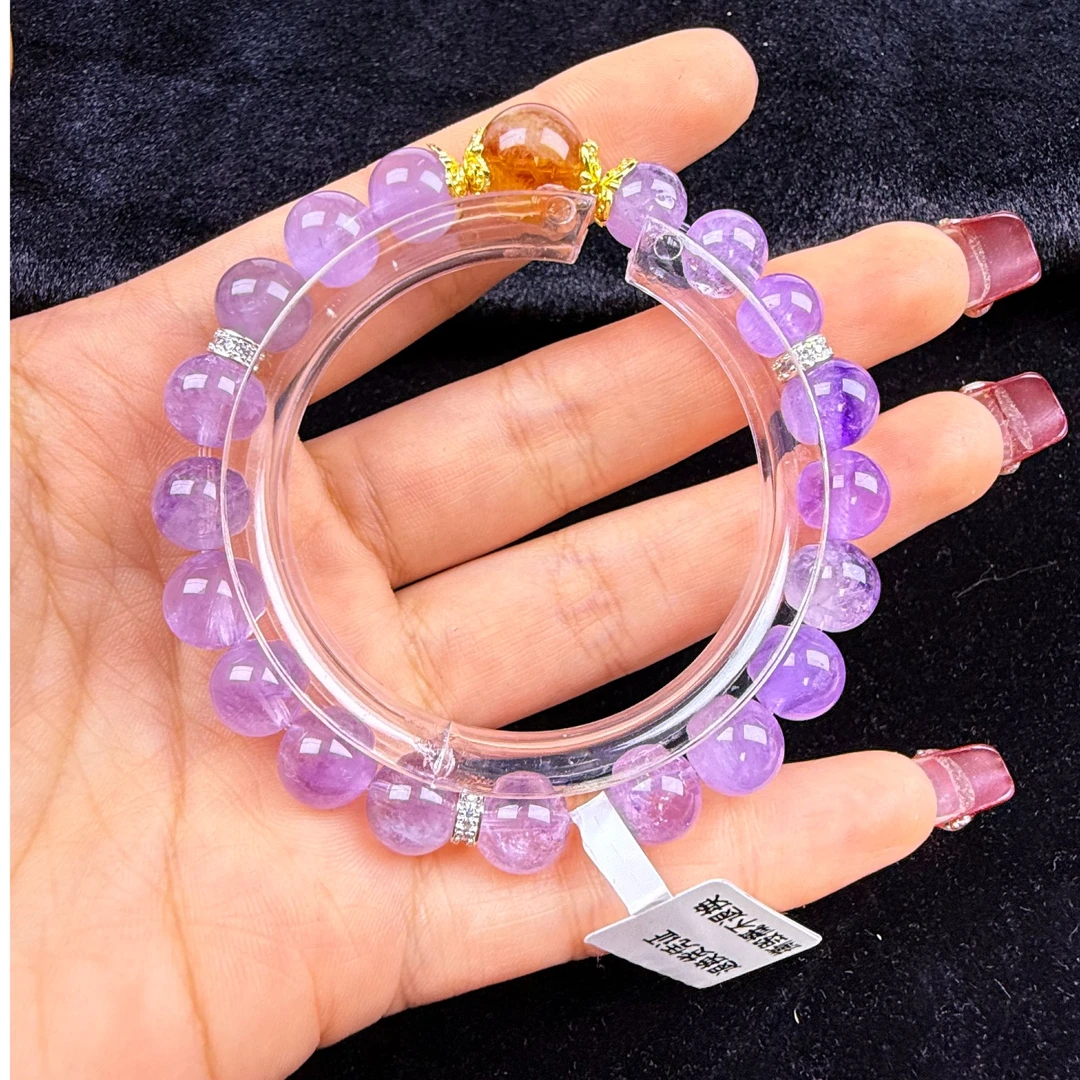 紫宸芒，紫水晶+黄塔晶顶珠DIY手串