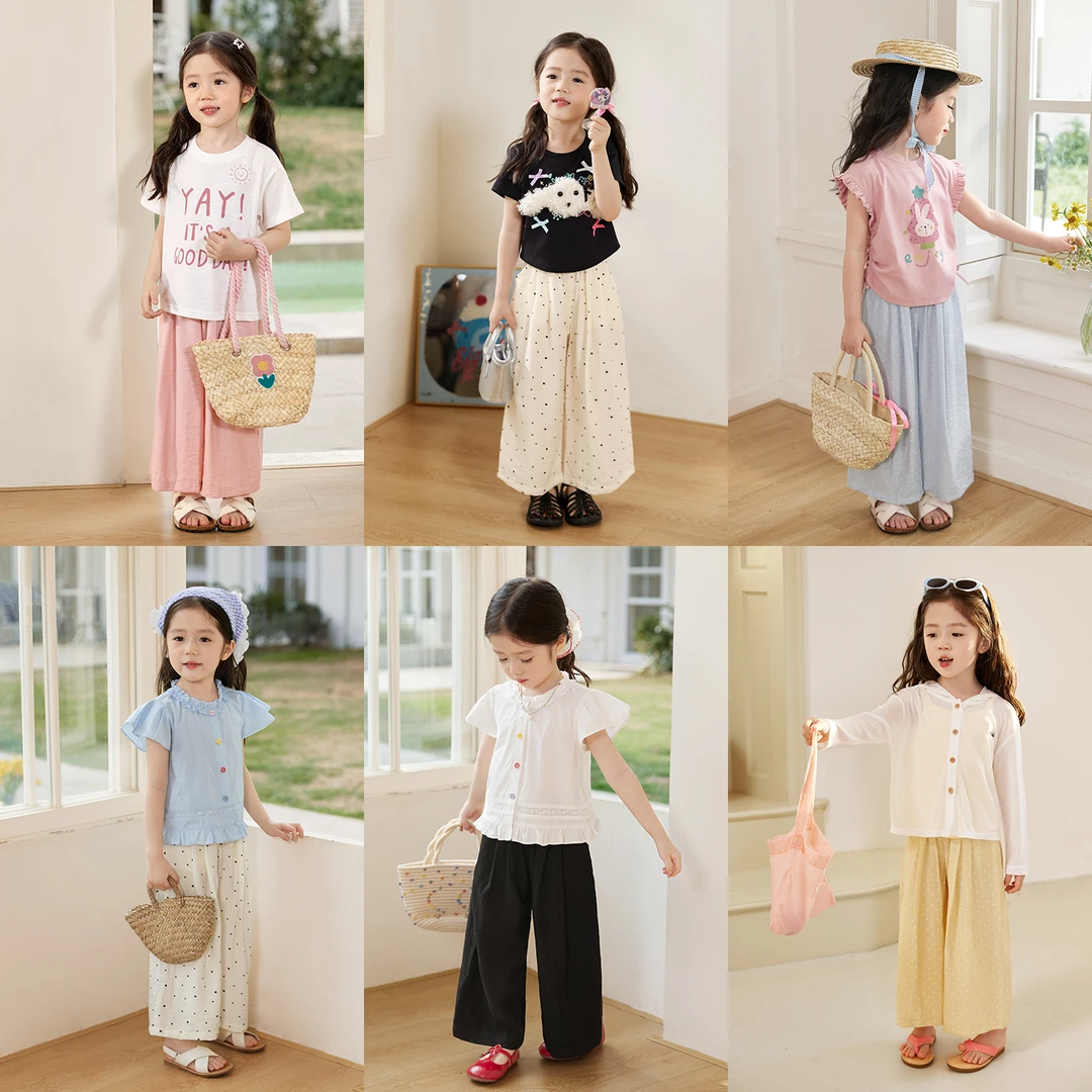 小O宝Okids童装宝宝山本裤女夏2025新款女童阔腿直筒裤 OS534102