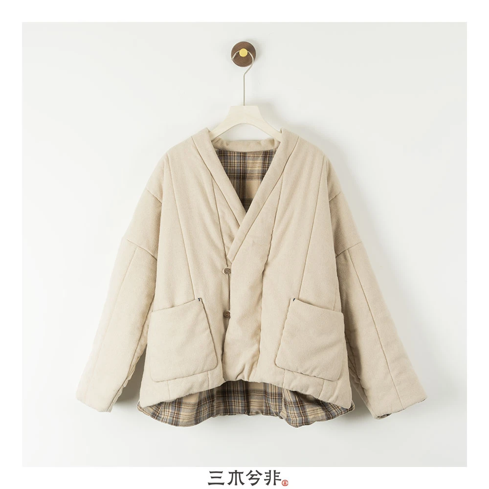 三木兮非 文艺叠襟小棉服25FS0698时尚休闲百搭复古宽松加厚