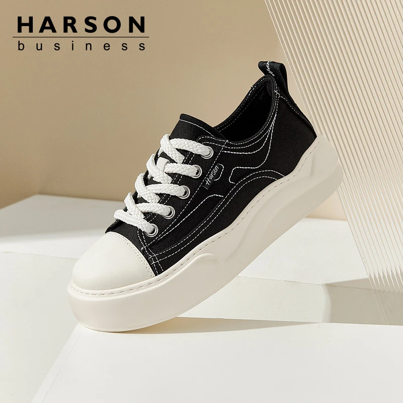 Harson哈森男鞋厚底帆布鞋新款时尚百搭运动休闲鞋男士增高板鞋潮