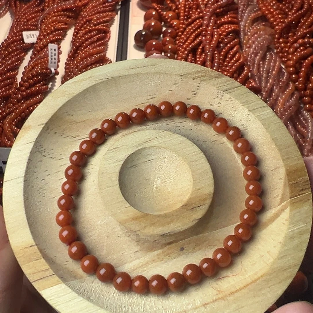 南红玛瑙未镶嵌手串卡5单圈满色满肉